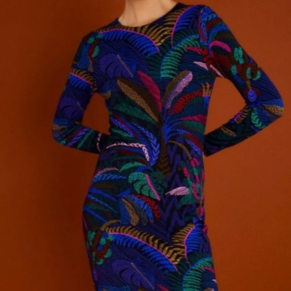 NWT FARM Rio Amazonia Night Rainforest Long Sleeve Bodycon Dress S $230 - Picture 6 of 11